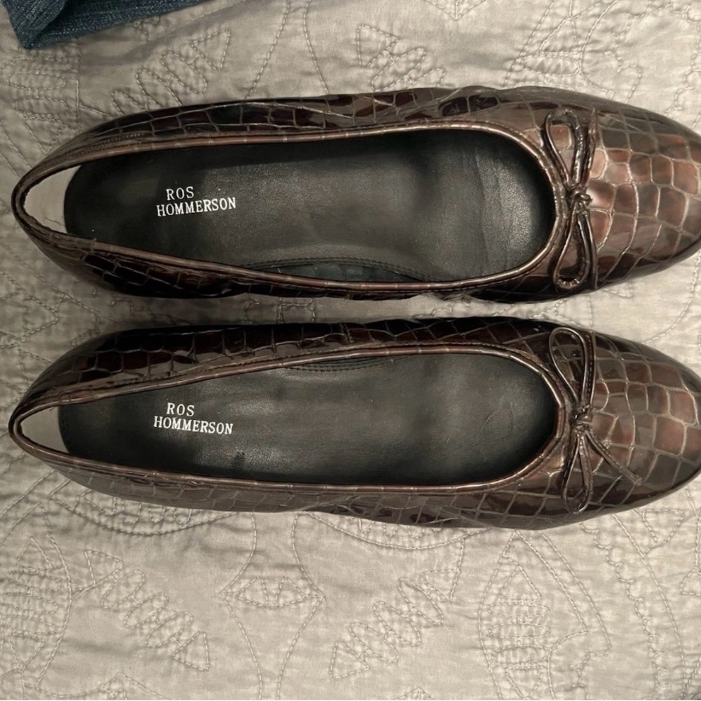 Ros Hommerson Dark Brown Crocodile Flats